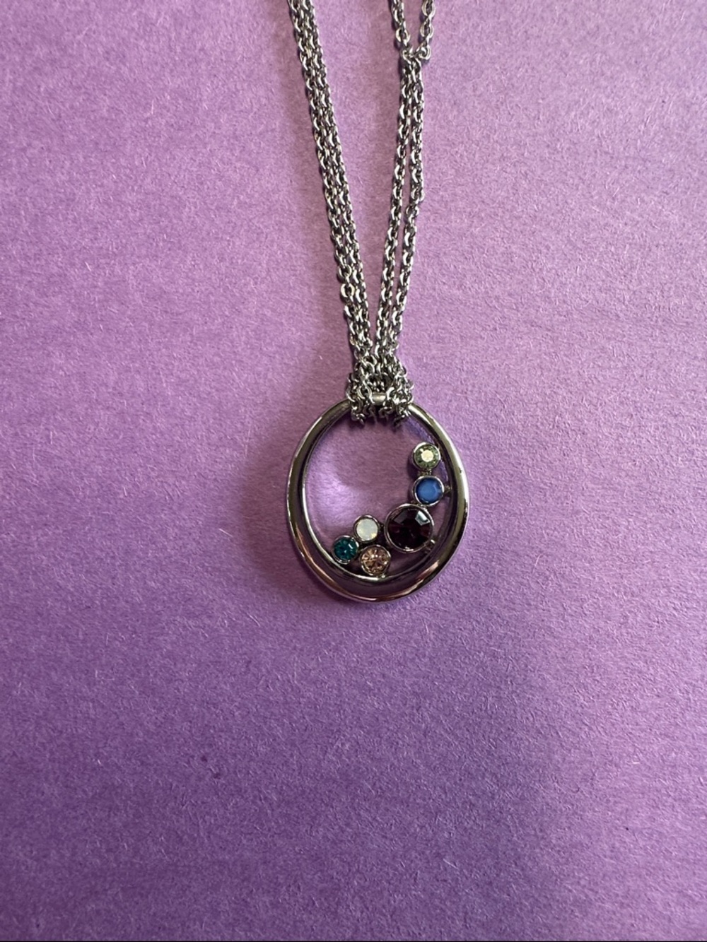 Lia Sophia Silver-Tone Circle Pendant Necklace with Multicolor Stones - Picture 3 of 4